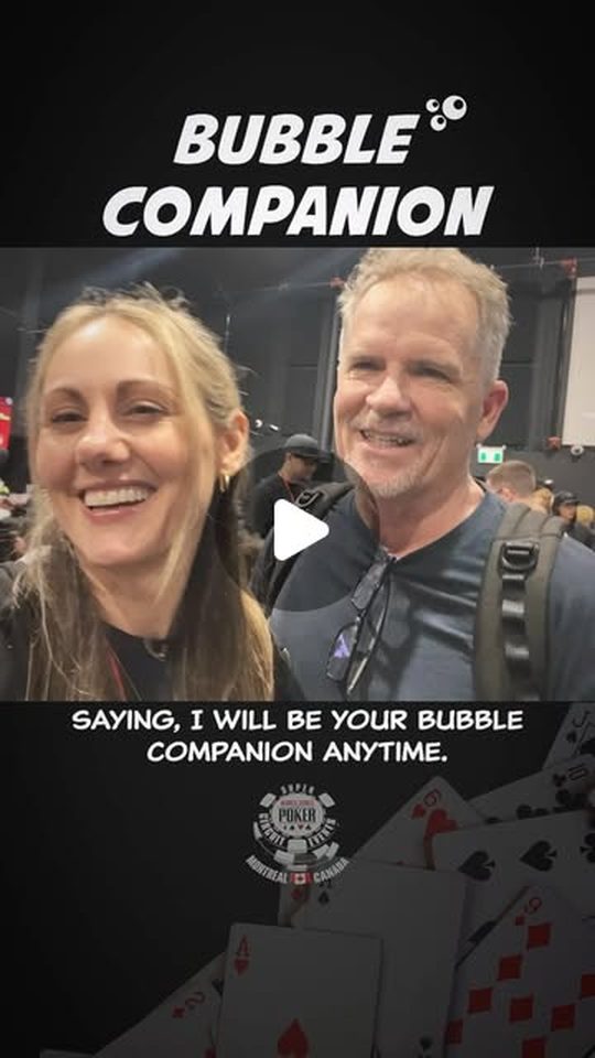 Lexy and Bob smiling together in a tournament room under the words Bubble Companion